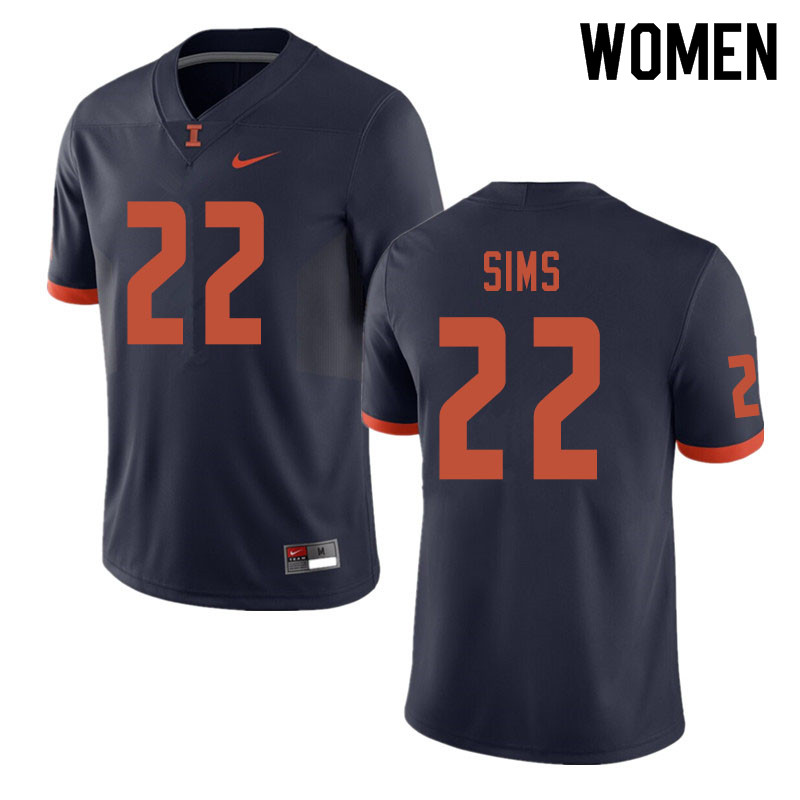 Women #22 Kenyon Sims Illinois Fighting Illini College Football Jerseys Sale-Navy